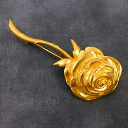 Vintage Givenchy Gold Tone Long Stem Rose Flower Statement Brooch 37.5g