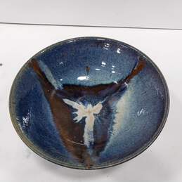 Large Blue Glazed Ceramic Handmade Centerpiece Bowl with Stand alternative image