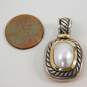 David Yurman 925 & 14K Gold Accent White Mabe Pearl Cable Textured Rectangle Pendant 13g image number 6