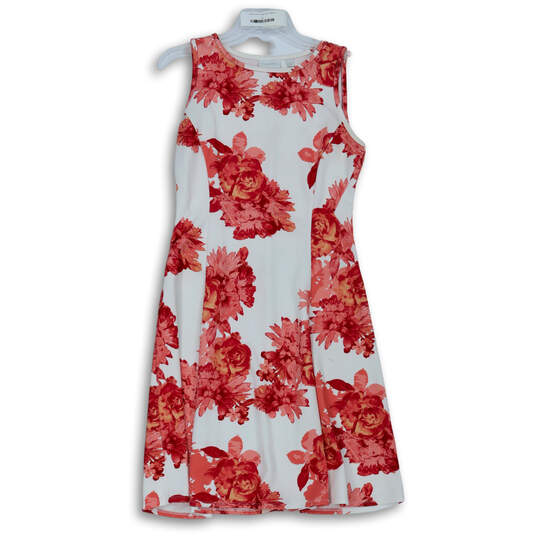 Womens White Red Floral Sleeveless Crew Neck Pullover Sheath Dress Size S image number 2