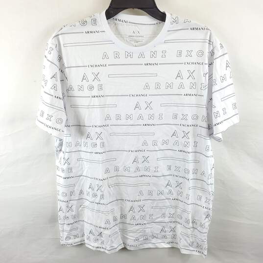 Armani Exchange Men White Logo Print T Shirt L image number 1