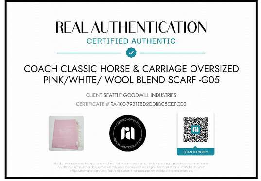 Coach Classic Horse & Carriage Oversized Pink/White/Wool Blend Scarf image number 6