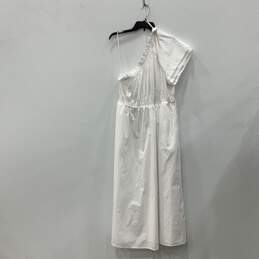 J. Crew Womens White Ruffle Neck One Shoulder Fit & Flare Dress Size Large