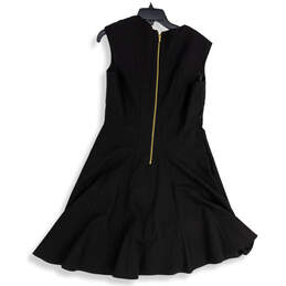 Womens Black Pleated Sleeveless V-Neck Back Zip Fit & Flare Dress Size 10 alternative image