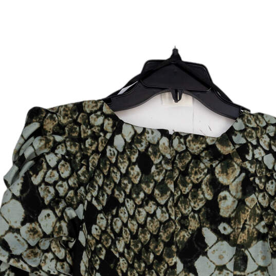 Womens Green Black Animal Print Round Neck Back Zip Shift Dress Size 8 image number 4