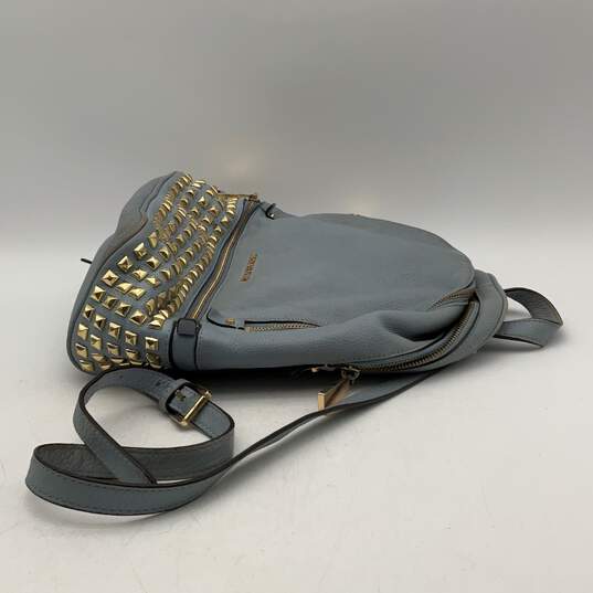 Womens Baby Blue Leather Studded Inner Pockets Adjustable Strap Backpack Bag image number 3
