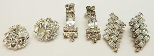Vintage Icy Rhinestone Silver Tone Necklace, Bracelet & Clip On Earrings 67.8g image number 3