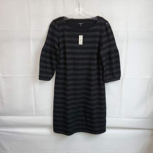Talbots Black & Metallic Silver Striped Cotton Blend Dress WM Size MP NWT image number 1