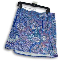 Talbots Womens Blue Paisley Stretch Relaxed Fit Pull-On Skort Skirt Size Large