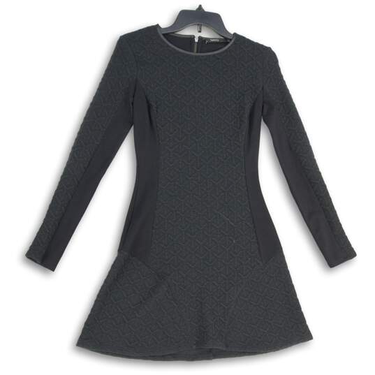 Twenty Womens Black Quilted Round Neck Long Sleeve Back Zip Mini Dress Size S image number 1