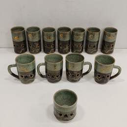 Bundle of 12 Somayaki Double Wall Crackle Green and Brown Ceramic Cups