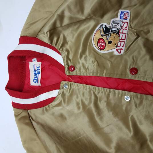 Buy the Vintage San Francisco 49ers Gold Satin Jacket XL Bomber
