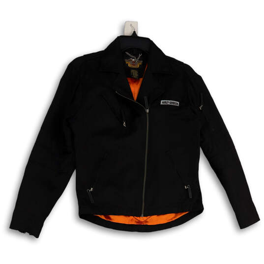 Womens Black Orange Long Sleeve Full-Zip Motorcycle Jacket Size XS image number 1