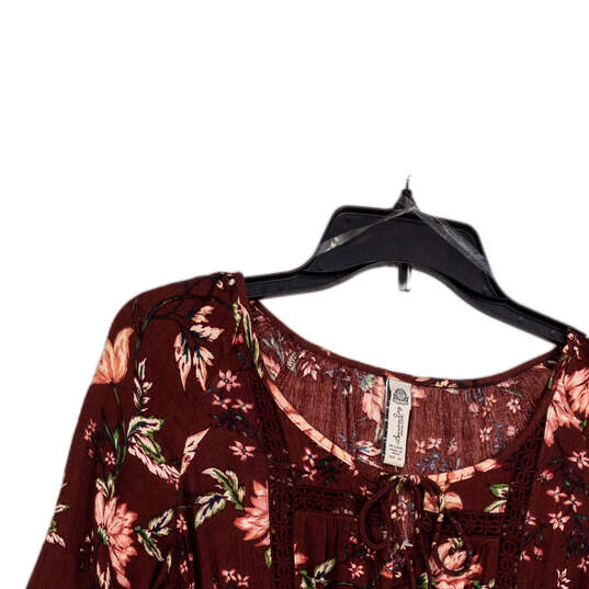 Womens Red Floral Bell Sleeve Tie Neck Pullover Fit & Flare Dress Size 3XL image number 3