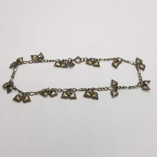 925 Silver Rolo Chain Heart Tag/Link 8.5-10" Anklet Bracelet BD. 2pcs. 22.9g image number 2