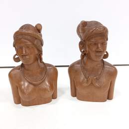 Hand Carved wood sculptures Filipino Man and Woman Tribal Wedding Busts