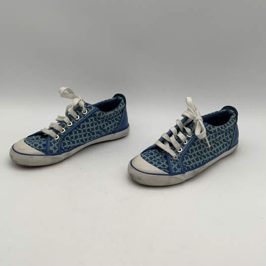 Womens Barrett Blue Monogram Lace Up Low Top Sneaker Shoes Size 6.5 image number 4