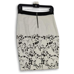 Womens Black White Floral Back Zip Knee Length Straight & Pencil Skirt Sz S alternative image