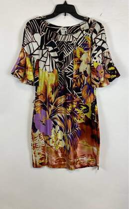 NWT Cache Womens Multicolor Short Sleeve Round Neck Sheath Dress Size Small