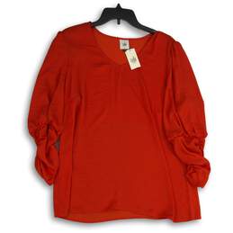 NWT Cabi Womens Orange V-Neck 3/4 Sleeve Pullover Blouse Top Size Large