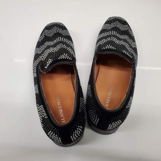 ELANROMAN Men's Crystal Embellished Black Velvet Loafers Size 13 image number 5