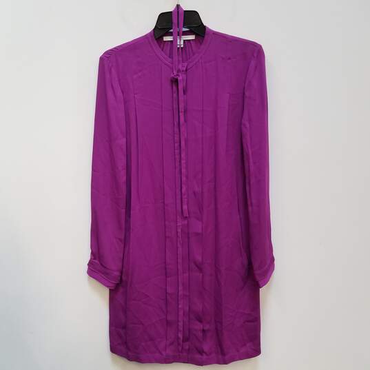 Womens Purple Belted Round Neck Long Sleeve Button Front Shirt Dress Size 6 image number 1