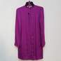 Womens Purple Belted Round Neck Long Sleeve Button Front Shirt Dress Size 6 image number 1