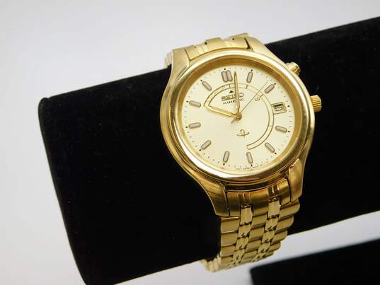 Seiko Kinetic Sapphire Crystal Gold Tone Men's Dress Watch In Original Box 340.8g image number 3