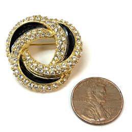 Designer Swarovski Gold-Tone Clear Rhinestone Black Enamel Brooch Pin alternative image