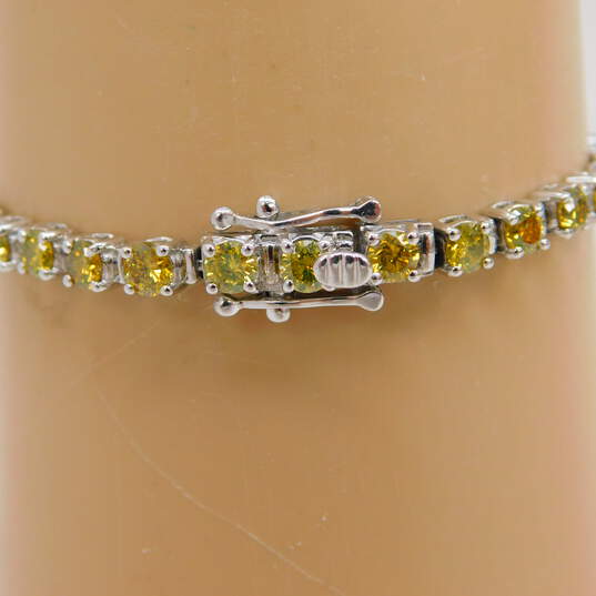 14K White Gold 6.00 CTTW Yellow Diamond Tennis Bracelet 11.5g image number 4