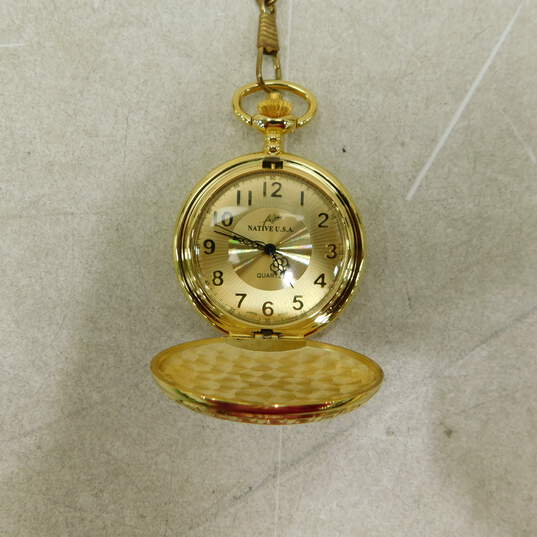 NATIVE U.S.A. HUNT CASE POCKET WATCH WITH CROSSED GOLF CLUBS ON COVER image number 2