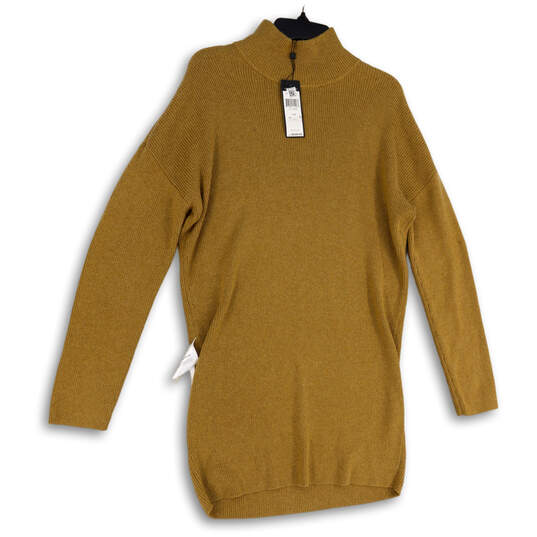 NWT Womens Tan Knitted Mock Neck Long Sleeve Short Sweater Dress Size XS image number 1