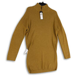 NWT Womens Tan Knitted Mock Neck Long Sleeve Short Sweater Dress Size XS