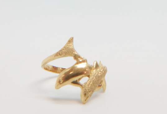 14k Yellow Gold Sandblasted Dolphin Ring 2.6g image number 1