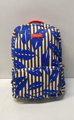 Henri Bendel Striped Leaf Canvas Backpack Blue