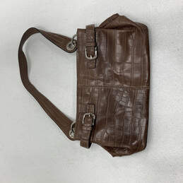Womens Brown Faux Leather Snap Animal Print Top Handle Shoulder Bag Purse