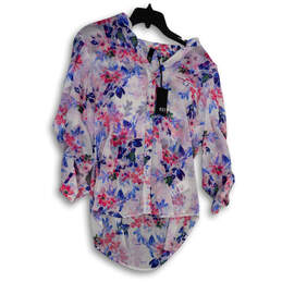 NWT Womens Multicolor Floral Long Sleeve Hi-Low Hem Button-Up Shirt Size M