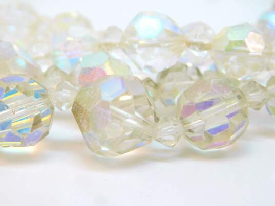 Vintage Icy Aurora Borealis Beaded Double Strand Necklaces With Blue & Clear Rhinestone Brooch 101.0g image number 5
