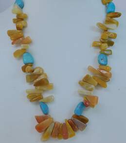 Artisan 925 Turquoise & Orange & Yellow Agate Graduated & Faceted Serpentine Beaded Necklaces Variety 185.2g alternative image