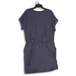 NWT Womens Blue Striped Short Sleeve Drawstring Waist T-Shirt Dress Size L alternative image