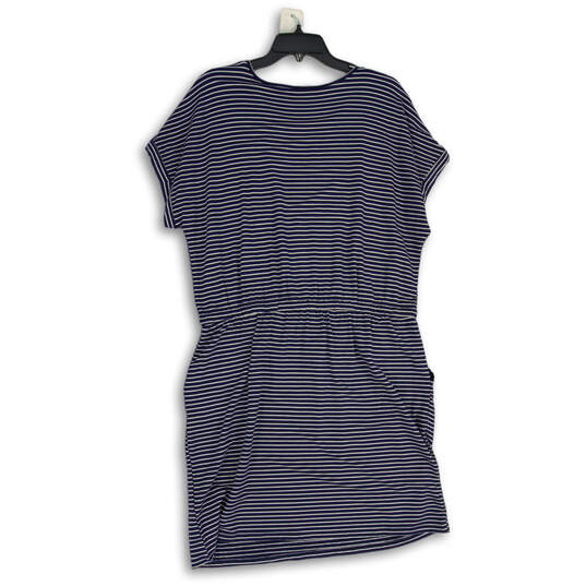 NWT Womens Blue Striped Short Sleeve Drawstring Waist T-Shirt Dress Size L image number 2