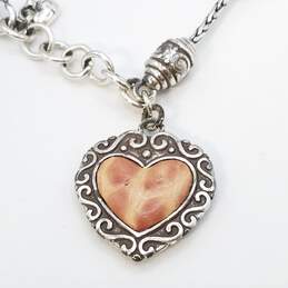 Brighton Silver Tone Gemstone Pink Heart Charm 8 1/2 Bracelet 22.3g