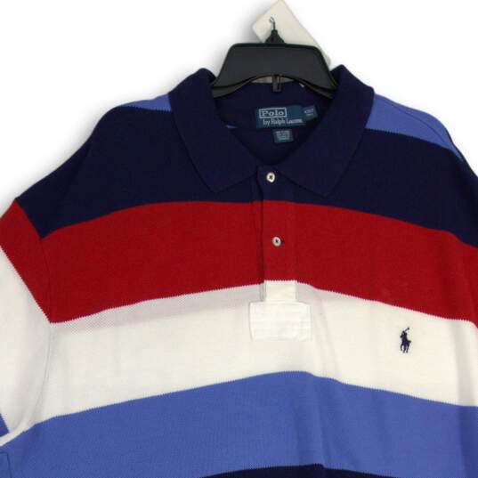 Mens Multicolor Striped Spread Collar Short Sleeve Golf Polo Shirt Sz 4XLT image number 3