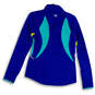 Womens Blue Long Sleeve Quarter Zip Running Track Jacket Size Medium image number 2
