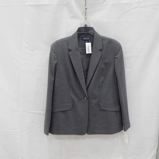 Womens Grey Lands End One Button Wool Blazer Size 16 image number 1