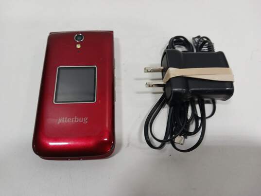 Alcatel Red Jitterbug Flip Cell Phone w/ Charger image number 1