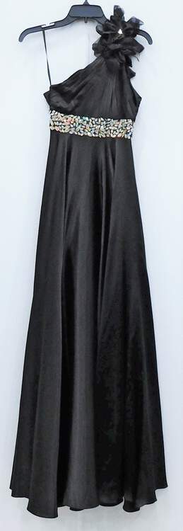 NWT Black One Shoulder Sheath Chunky Sequin Formal Gown Womens SZ 0