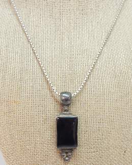 ATI Mexico & Artisan 925 Faux Onyx Rectangle Domes Pendant Necklace & Squares Drop Post Earrings 24g
