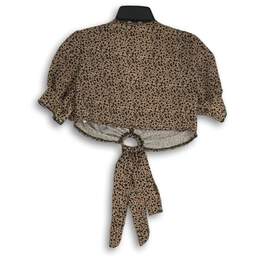 Pretty Little Thing Womens Black Brown Leopard Print Wrap Blouse Top Size 4 alternative image