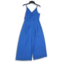 H&M Womens Blue Ruched Sleeveless V-Neck Back Zip One Piece Jumpsuit Size Small